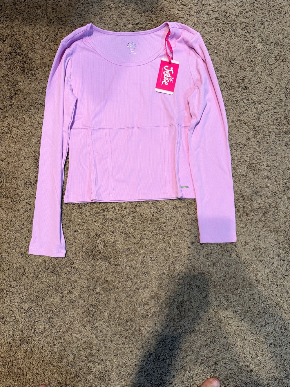 Justice Long Sleeve Light Pink Scoop Neck Top